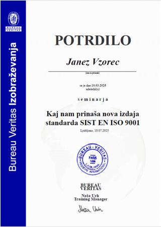 Vzorec potrdila Kaj nam prinaša novi ISO 9001