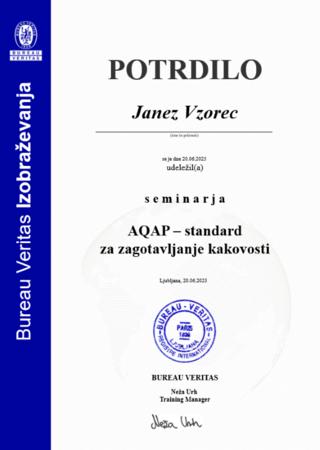 Vzorec potrdila AQAP