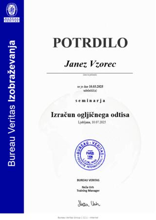 Vzorčno potrdilo Izračun ogljičnega odtisa