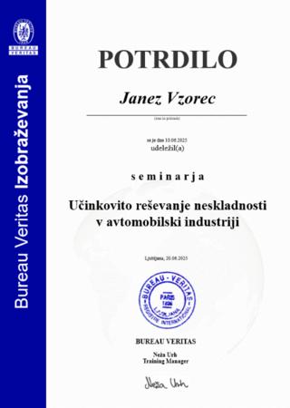 Vzorčno potrdilo Reševanje neskladnosti v avtomobilski industriji