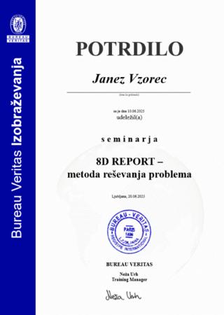 Vzorčno potrdilo 8D report – metoda reševanja problema