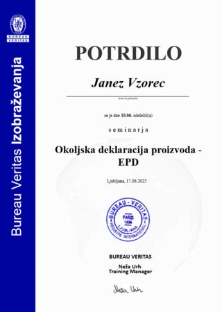 EPD potrdilo o usposabljanju