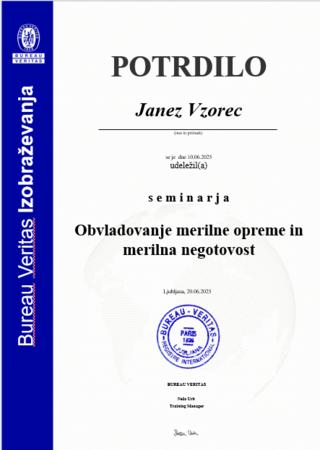 Vzorec potrdila Merilna oprema