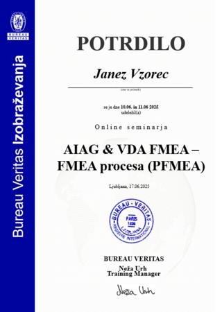 Potrdilo o udelezbi FMEA
